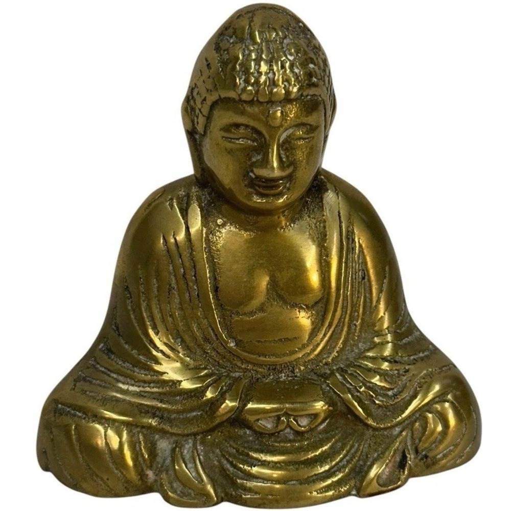 Vintage Brass Buddha Statue Figurine 3.5" Plaster filled